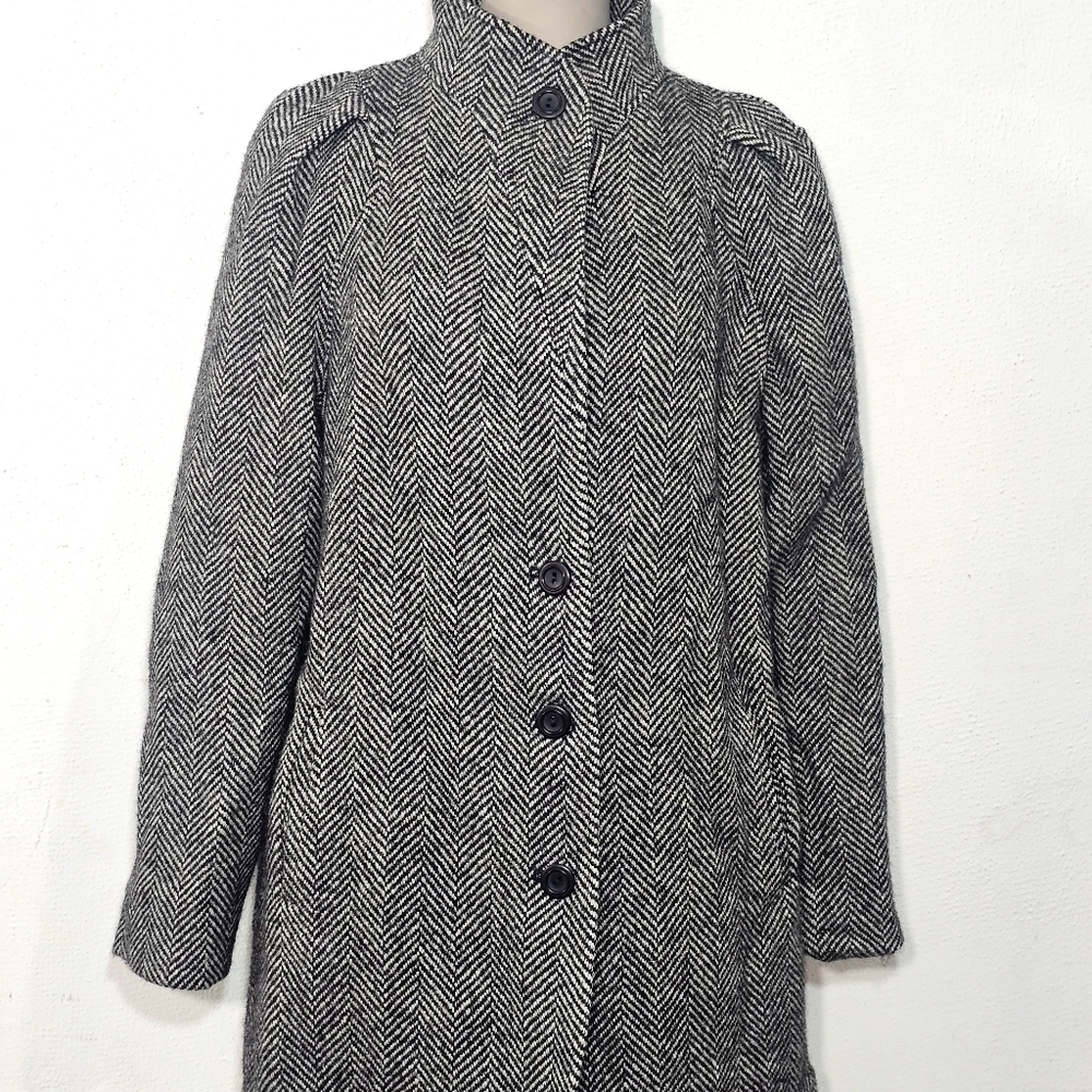 Women's Black and White Pea Coat - Picture 10 of 15